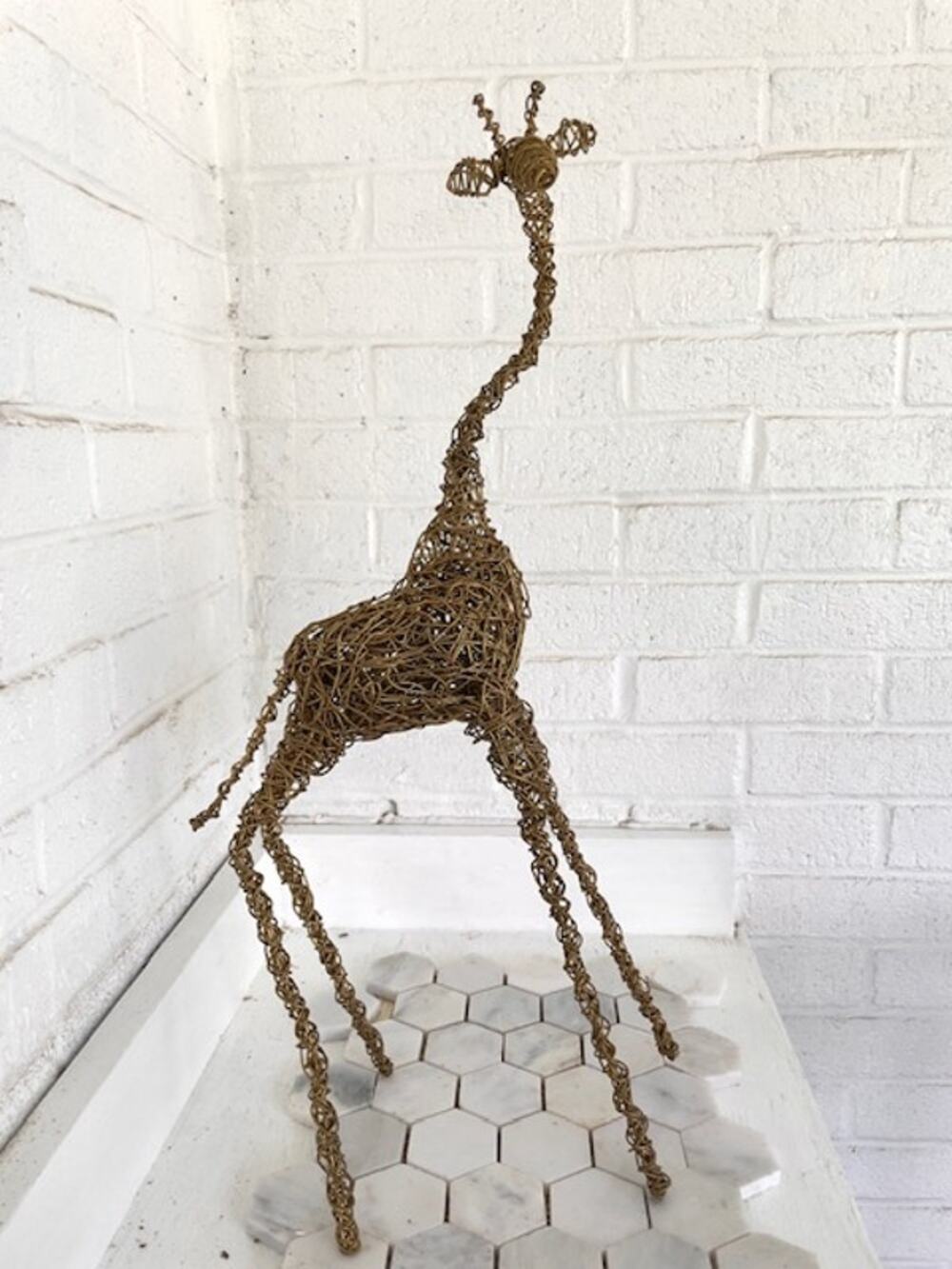 Vintage 22.5" Tall Brass Wire Giraffe Sculpture Large Woven Metal Animal Statue